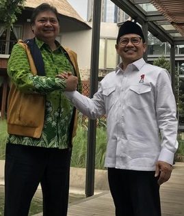 TEKS: Ketua Umum (Ketum) Golkar Airlangga Hartarto bertemu dengan Ketua Umum PKB Muhaimin Iskandar atau Cak Imin siang ini.(Foto/Ist)