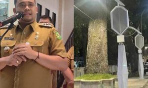 Wali Kota Medan Bobby Nasution saat menggelar doorstop dengan wartawan terkait proyek lampu jalan 1.700 unit yang dinilai gagal usai pemeriksaan Insfektorat Kota Medan didampingi Badan Pemeriksa Keuangan (BPK) RI Perwakilan Sumut di Lobi Balai Kota Medan, Selasa (9/5).(Foto: informasiterpercaya.com)