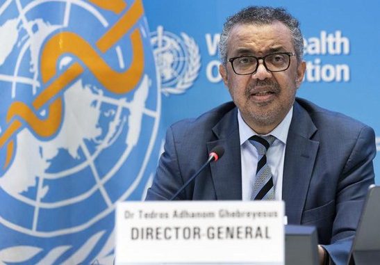 TEKS: Direktur Jenderal WHO Tedros Adhanom Ghebreyesus pada konferensi pers di Jenewa, Jumat (5/5).(Dok)