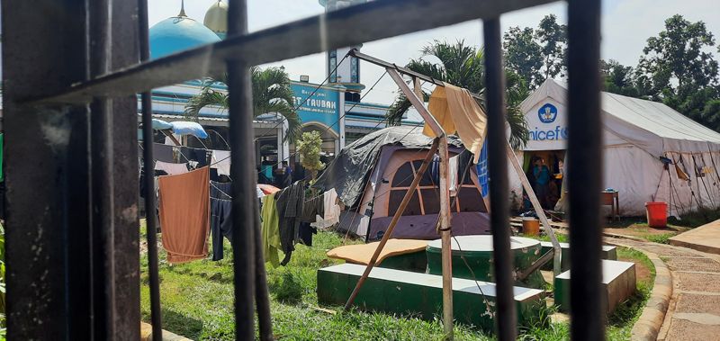 WARGA binaan Lapas Kelas II B Cianjur, Jawa Barat, hingga saat ini masih tinggal di tenda pascagempa bermagnitudo 5,6 pada November 2022.(Foto:Dok)