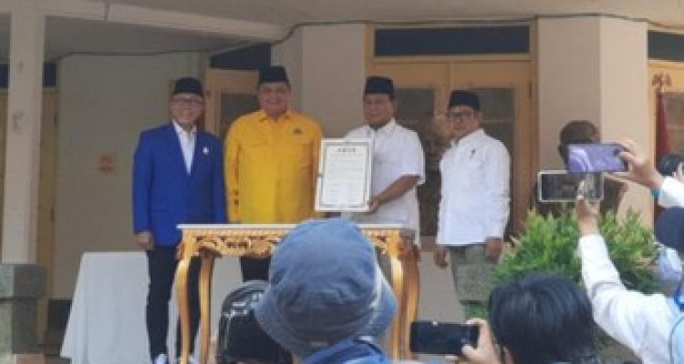 Empat partai politik, yaitu Partai Gerindra, Partai Golkar, PKB hingga PAN resmi mengusung Menteri Pertahanan Prabowo Subianto sebagai bakal calon presiden (bacapres) 2024.(Foto:www.informasiterpercaya.com)