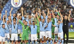 MANCHESTER City menjadi juara Piala Super Eropa untuk kali pertama, Kamis (17/8) dini hari WIB usai menang adu penalti atas Sevilla setelah kedua tim bermain imbang 1-1 di Athena.(Foto:www.informasiterpercaya.com)