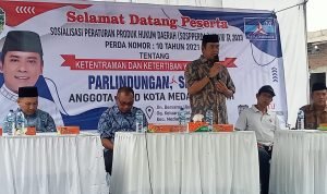ANGGOTA Dewan Perwakilan Rakyat Daerah (DPRD) Kota Medan, Parlindungan SH MH melaksanakan Sosialisasi Peraturan Daerah (Sosperda) ke VIII Tahun Anggaran (TA) 2023 nomor 10 Tahun 2021 tentang Ketentraman dan Ketertiban Kota Medan.(Foto:www.informasiterpercaya.com)