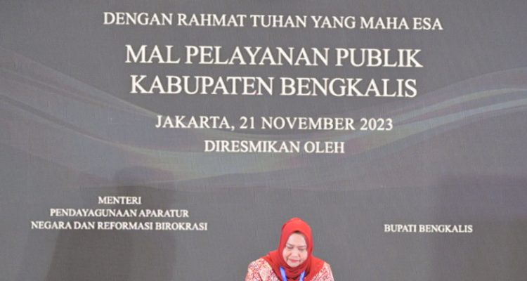 Mal Pelayanan Publik (MPP) Kabupaten Bengkalis saat Diresmikan MenPAN RB RI Abdullah Azwar Anas, terlihat Bupati Bengkalis Kasmarni hadir pada peresmian tersebut di Jakarta. (Dok)